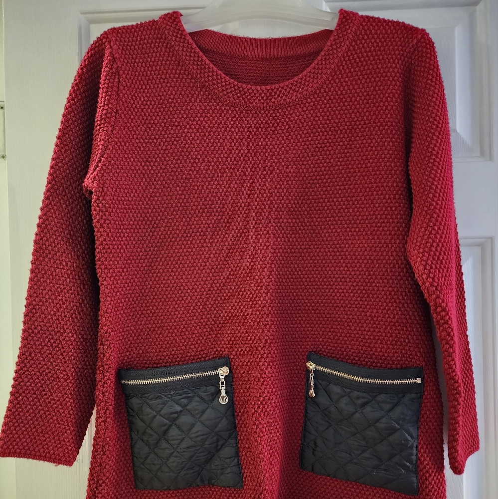 Woman's Red sweater with two zipper front pockets size 4-6